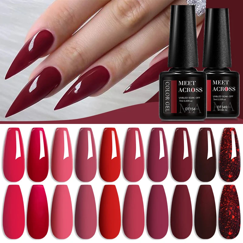 7ml Burgundy Crimson Nail Gel Polish, High Pigment, Non Streak, Long Lasting, UV LED Soak Off Nail Art Gel for Home Salon DIY